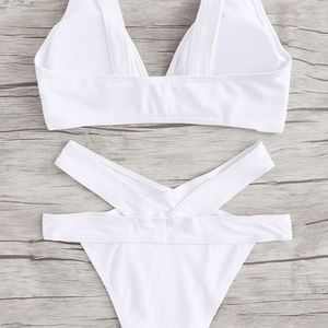 Ribbed Plunged Top with Cut out Side Bikini Set